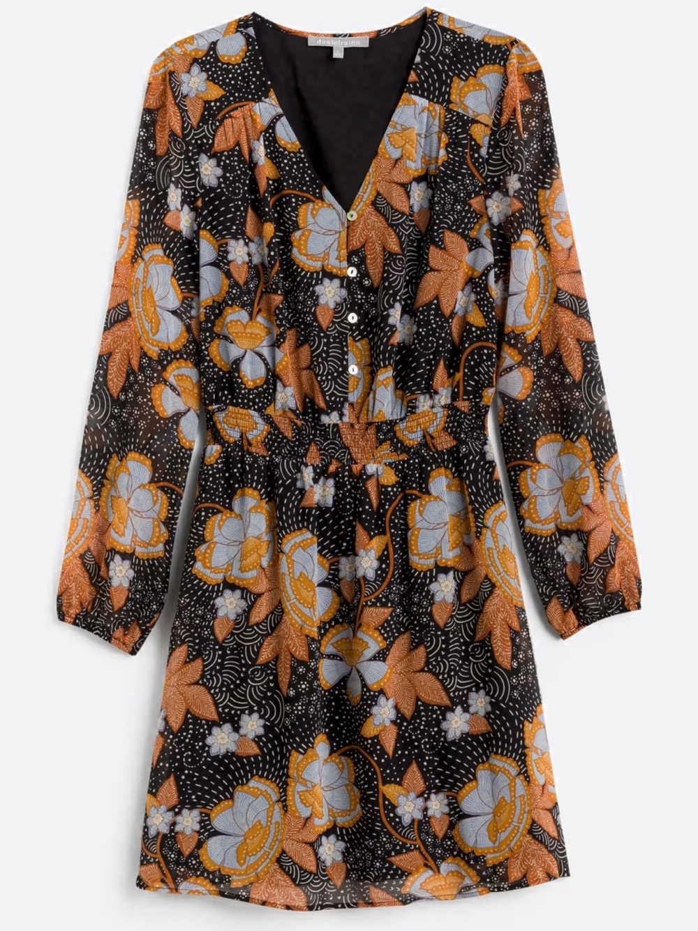 Daniel Rainn Parnika Button Detail Floral Dress Women’s Large Long Sleeve V-Neck